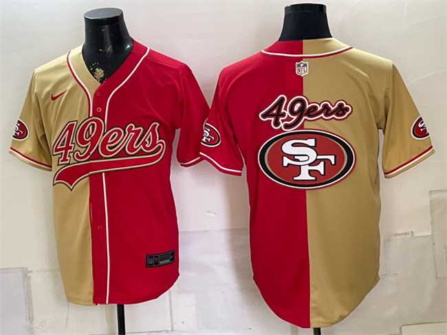 Men's San Francisco 49ers Team Big Logo Gold Red Split Stitched Jersey